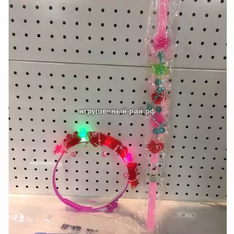 Волшебная палочка с цветами + ободок (свет) в упаковке 10 шт Hua-gu