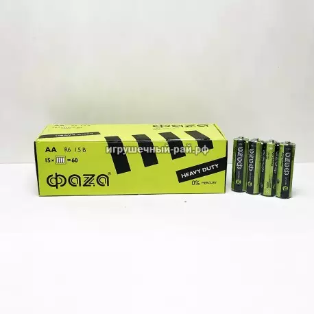 Батарейки Фаза (солевые, АА) в боксе 60 бат. R6HD-S4