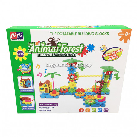 Конструктор шестерёнка (60 дет, муз) 1329