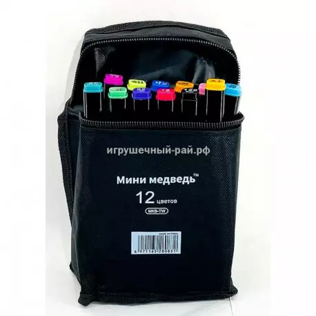Маркеры для скетчинга (двухсторонние, набор из 12 цветов) в сумке переноске на молнии MBK-TW