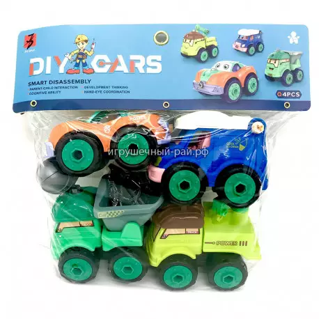 Машинки конструкторы (набор из 4 шт) в упаковке JD1899-13A
