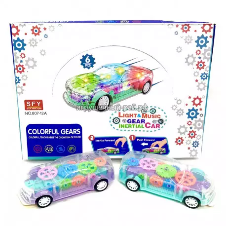 Машинка с шестеренками (свет и звук) бокс из 6 шт 807-12A