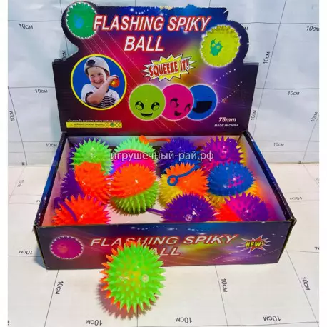Антистресс давилка Шарик ёжик (свет, диаметр 6 см) бокс из 12 шт DYT-16