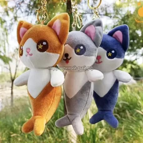 Мягкая игрушка брелок Котик акула (15 см, цена за 3 шт) MGKcatshark15