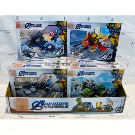 Конструкторы Супер-герои (M, 4 вида, ~91+ дет) бокс из 8 шт MG221