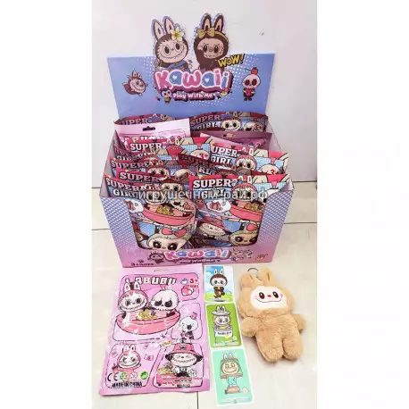 Мягкий Брелок Лабубу Каваи и наклейка (бокс из 12 шт)