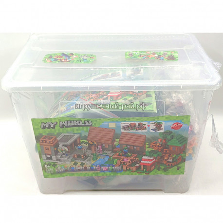 Конструктор Майнкрафт - Деревня в прозрачном пластиковом кейсе 33068
