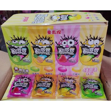 Кислые конфеты 4 вкуса - Яблоко, Ананас, Клубника, Лимон 20 гр (уп. 20 шт)