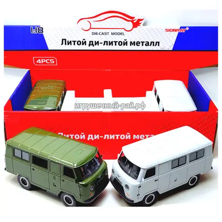 Машинка металлическая 1:18, микроавтобус бокс из 4 шт SR-1811A